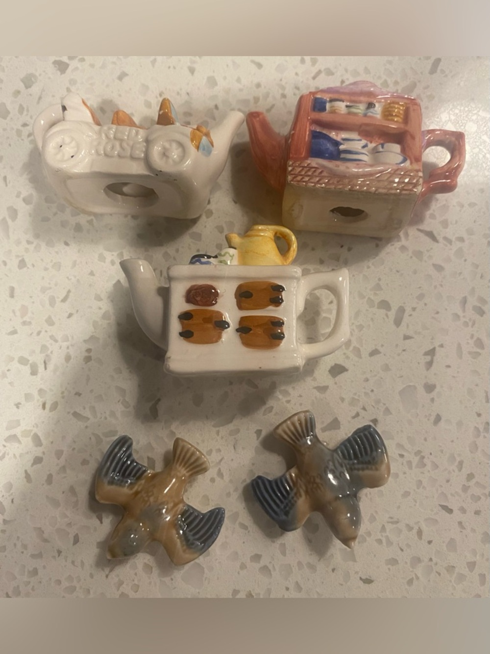 Vintage 90s Red Rose Tea Figurines Ceramic Collectibles Teapots & Birds